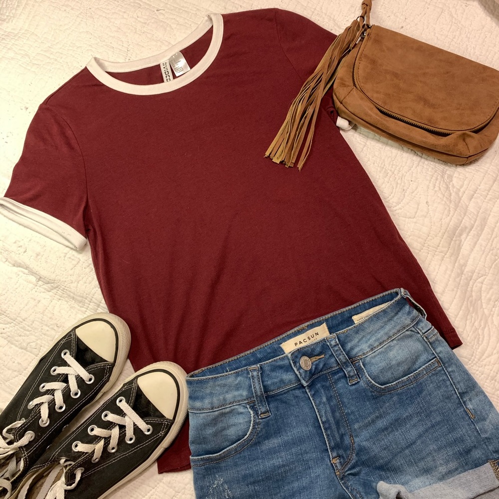H&M Maroon T Shirt with White Trim